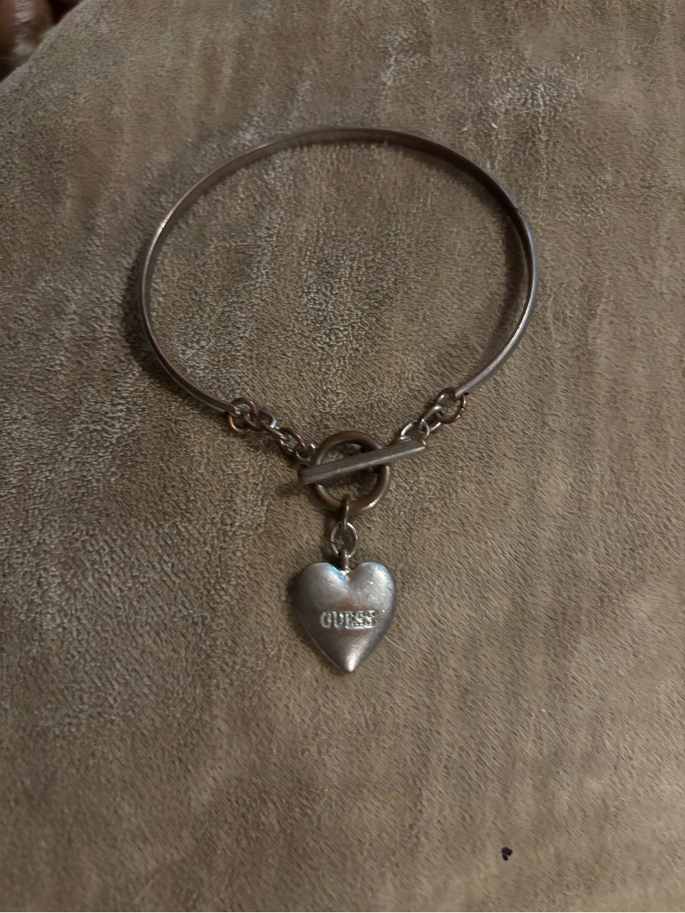 GUESS Silver-Tone Heart Toggle Charm Bracelet